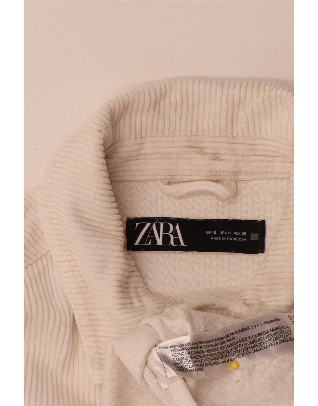 Zara Γυναικείο κοτλέ μπουφάν UK 10 Small Off White Βαμβακερό
