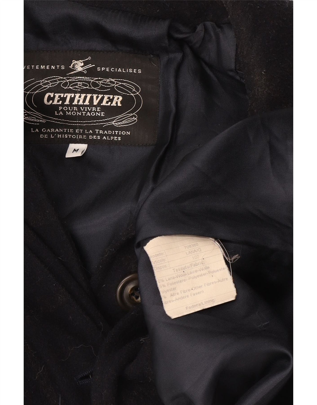 Vintage γυναικείο πανωφόρι σκι UK 14 Medium Navy Blue Check Wool