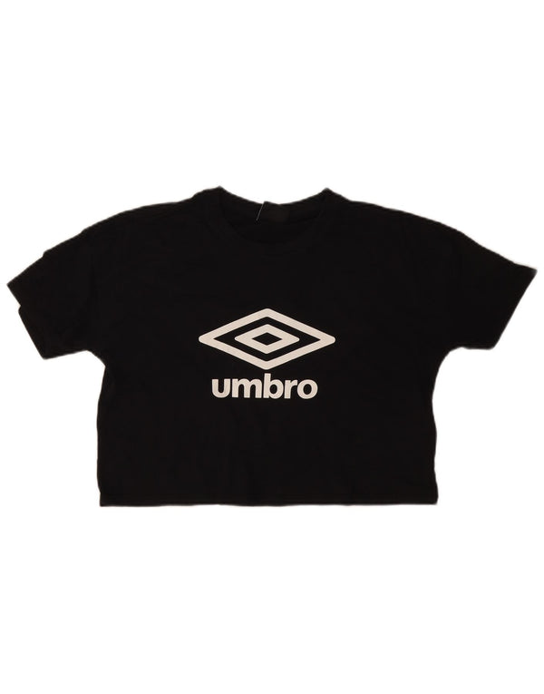 Umbro Womens Crop Graphic T-Shirt Top UK 10 Small Black Cotton