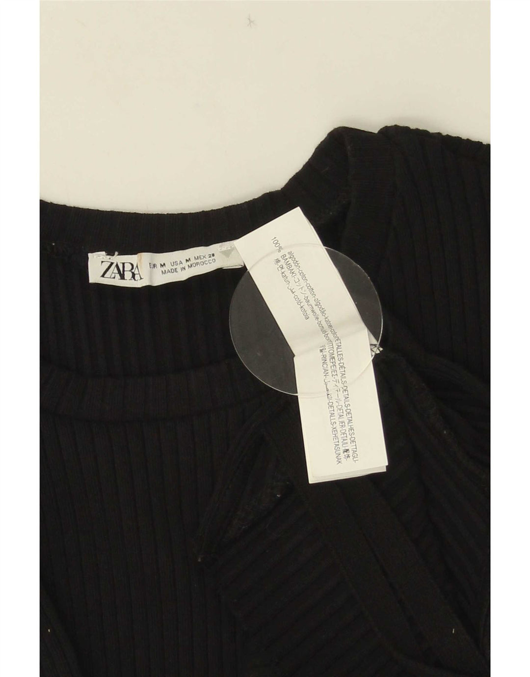 Zara Γυναικείο Αμάνικο Crop Top UK 12 Medium Black Cotton