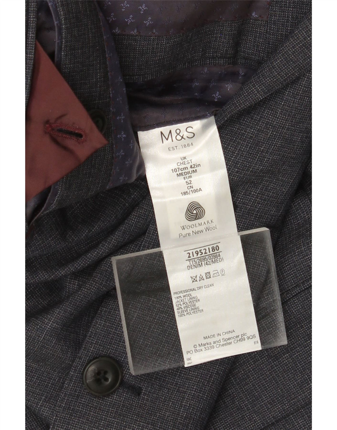 MARKS & SPENCER Ανδρικό σακάκι με 2 κουμπιά σακάκι IT 52 XL Navy Blue Wool