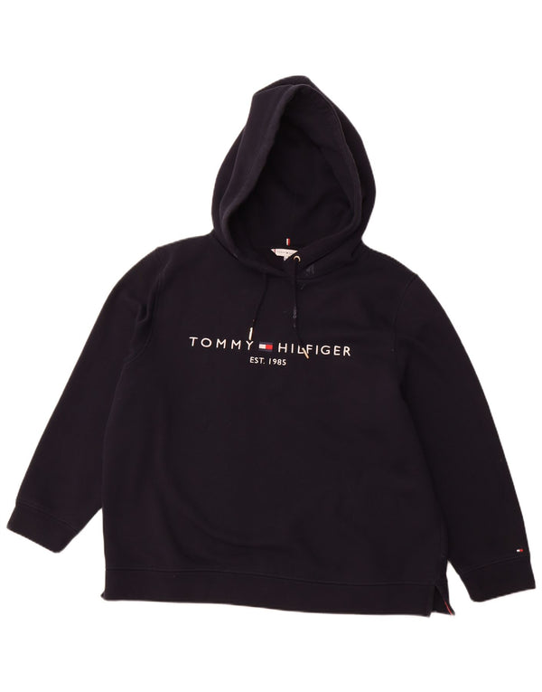 TOMMY HILFIGER Γυναικείο γραφικό φούτερ με κουκούλα UK 22 3XL Navy Blue Cotton