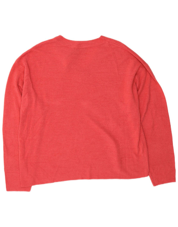 Marks & Spencer Γυναικείο πουλόβερ με λαιμόκοψη σε V UK 22 3XL Ροζ Ακρυλικό