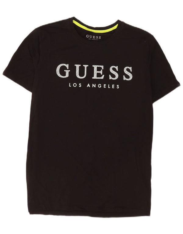 Ανδρικό γραφικό μπλουζάκι Guess Slim Fit Top UK 40 μεσαίο μαύρο βαμβακερό