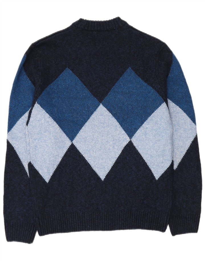 Ανδρικό πουλόβερ με λαιμόκοψη C & A Small Navy Blue Argyle/Diamond
