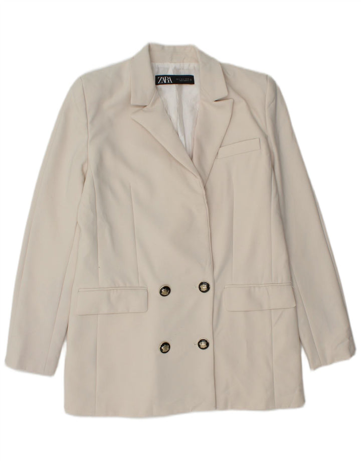 Zara Γυναικείο μπουφάν blazer διπλό στήθος UK 10 Small White Polyester