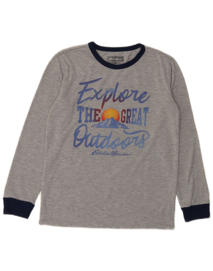 Eddie Bauer Boys Graphic Top μακριά μανίκια 10-11 ετών Medium Grey Flecked