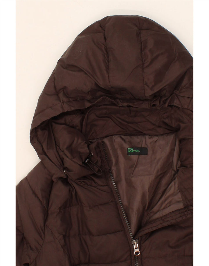 BENETTON Womens Hooded Padded Coat UK 8 Small Brown Polyamide Vintage Benetton and Second-Hand Benetton from Messina Hembry 