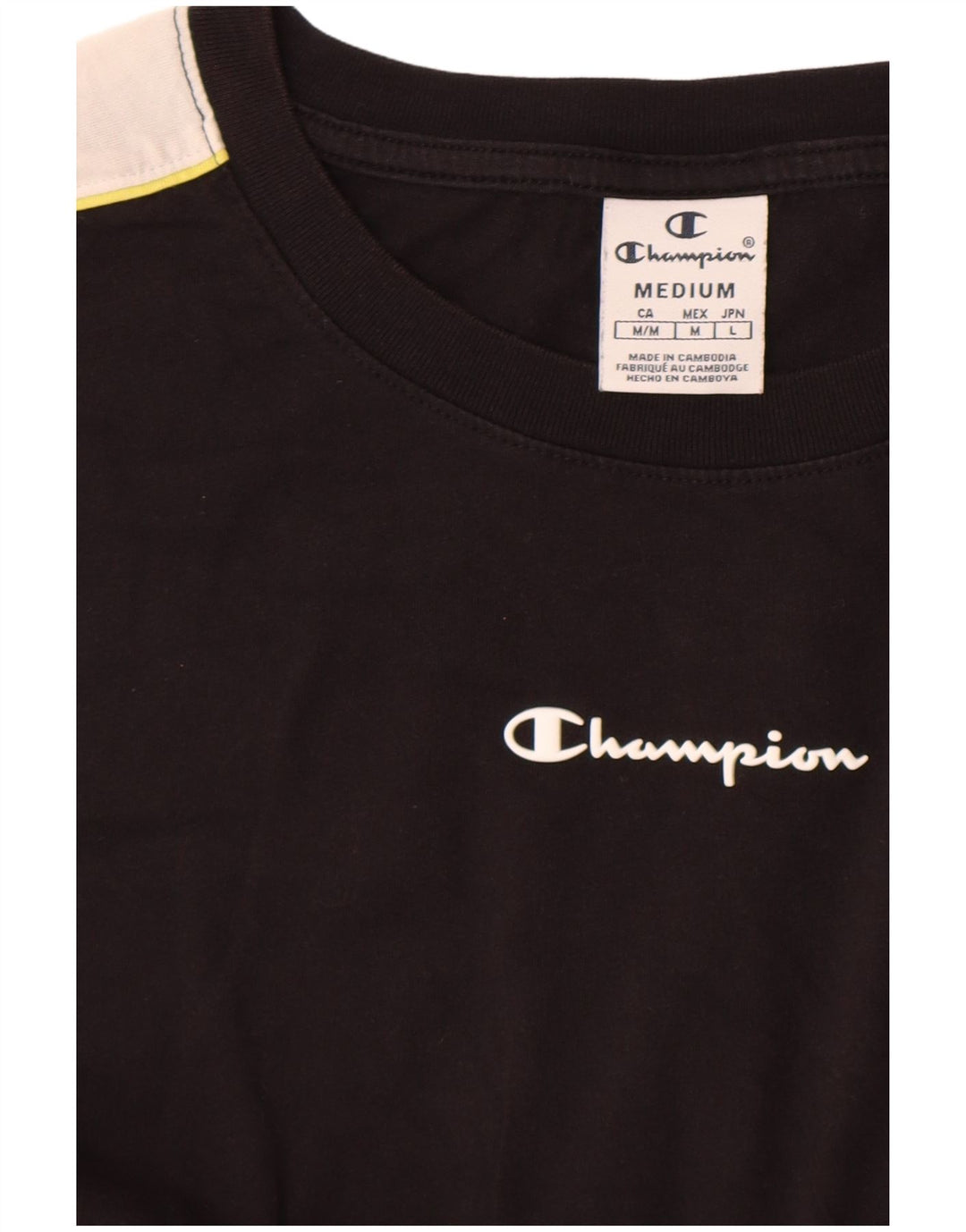Champion γυναικείο Crop γραφικό T-shirt Top UK 12 Medium Black Colourblock