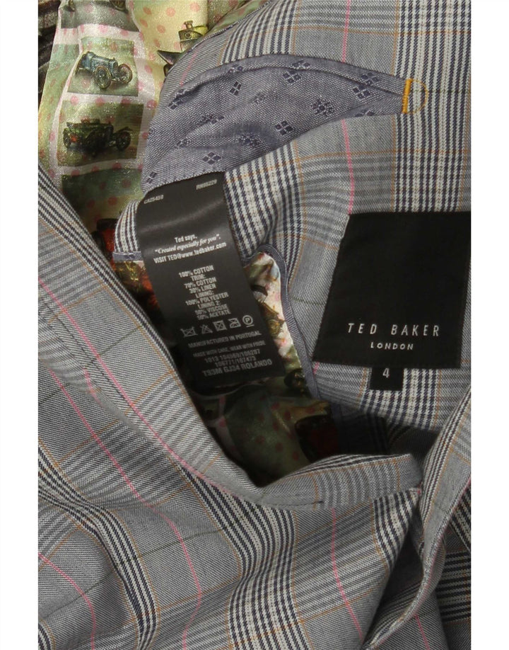 Ted Baker Ανδρικό σακάκι σακάκι 2 κουμπιών Μέγεθος 4 Μεγάλο γκρι βαμβακερό τσεκ