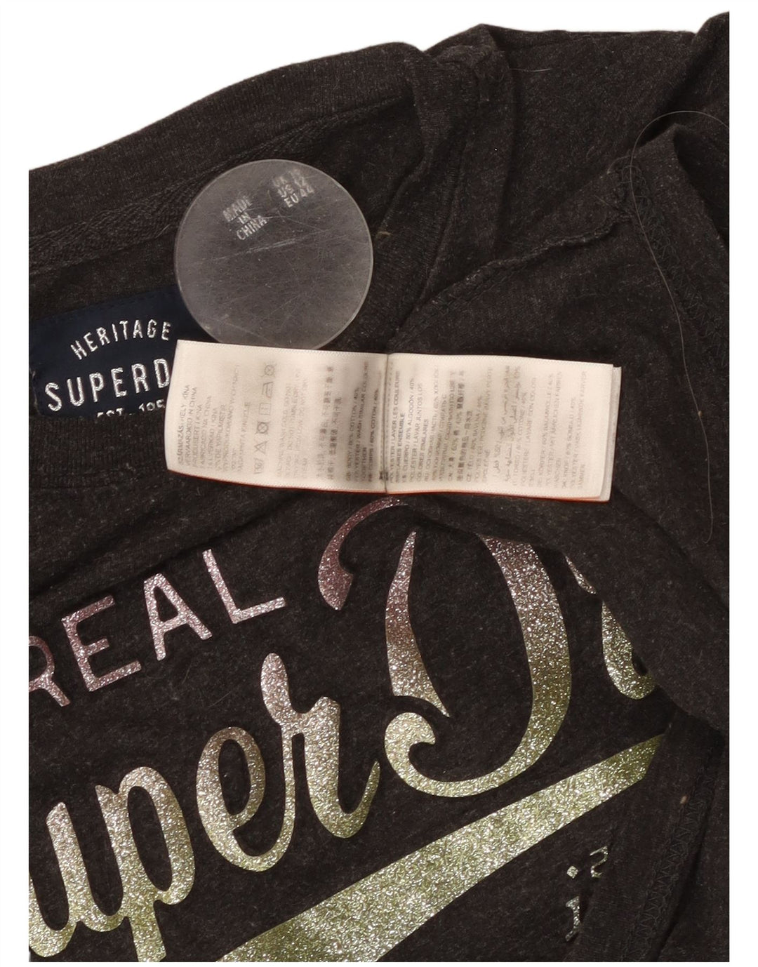 Γυναικείο γραφικό μπλουζάκι SUPERDRY Top UK 16 Large Grey Flecked Cotton