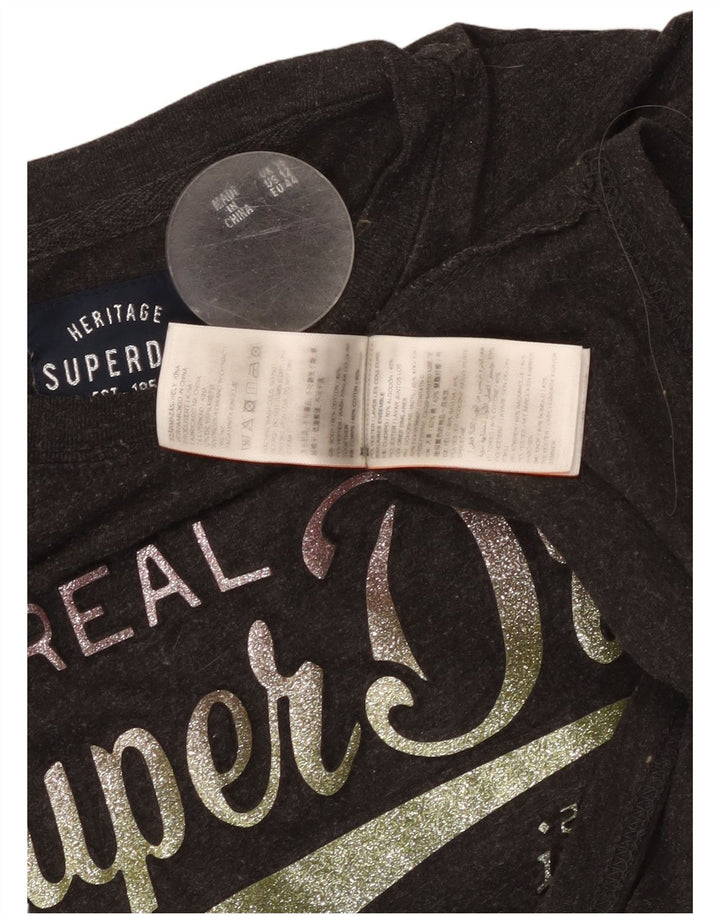 Γυναικείο γραφικό μπλουζάκι SUPERDRY Top UK 16 Large Grey Flecked Cotton