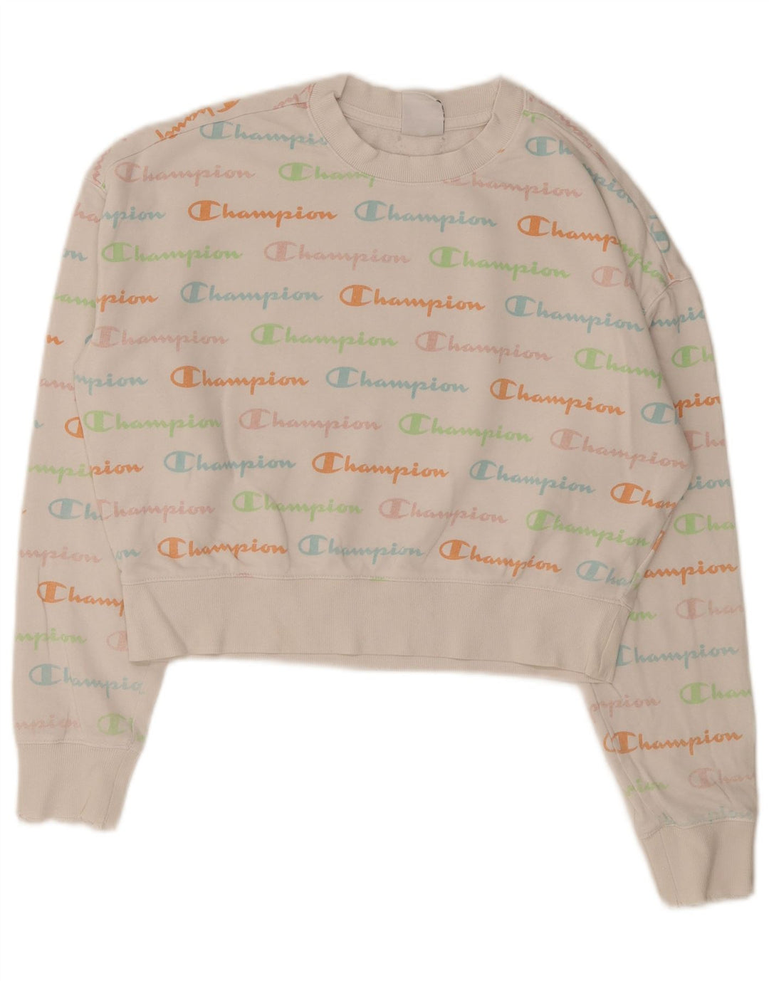 Champion Womens Graphic Crop Φούτερ Jumper UK 14 Medium White