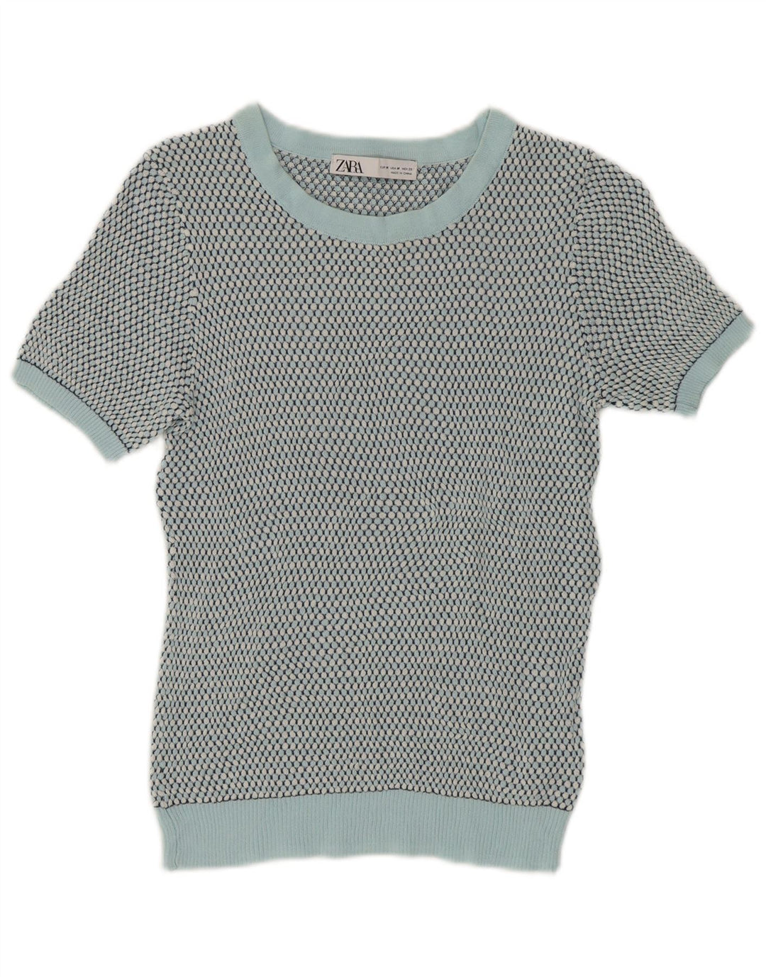 Zara Γυναικείο πουλόβερ με λαιμόκοψη Crop Crop UK 12 Medium Green Spotted