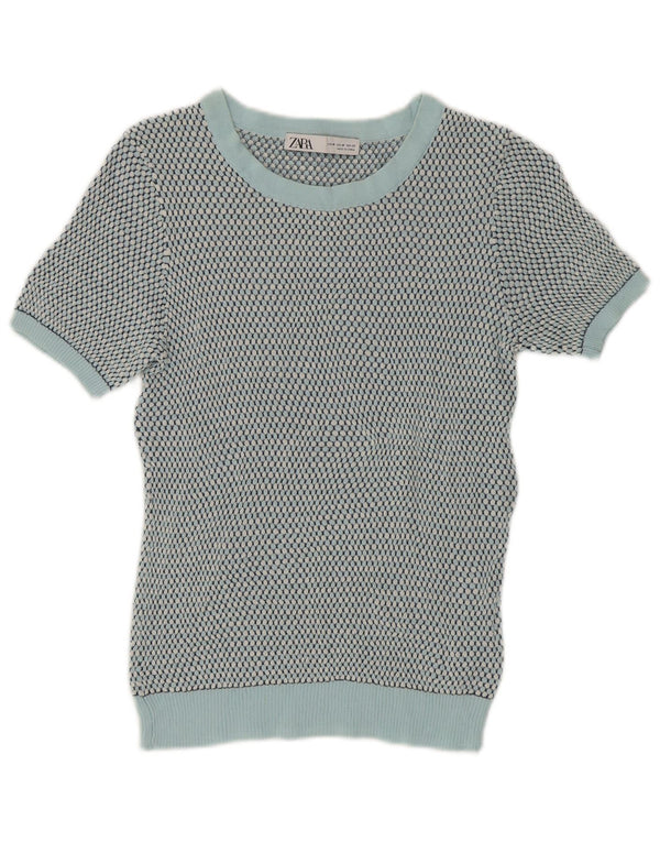 Zara Γυναικείο πουλόβερ με λαιμόκοψη Crop Crop UK 12 Medium Green Spotted