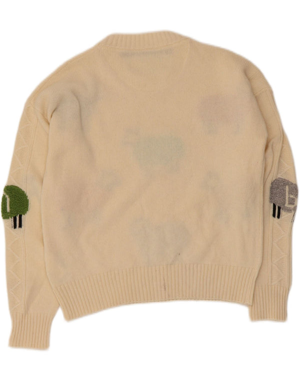 Γυναικείο πουλόβερ Benetton Crew Neck Jumper UK 10 Small Beige print Animal