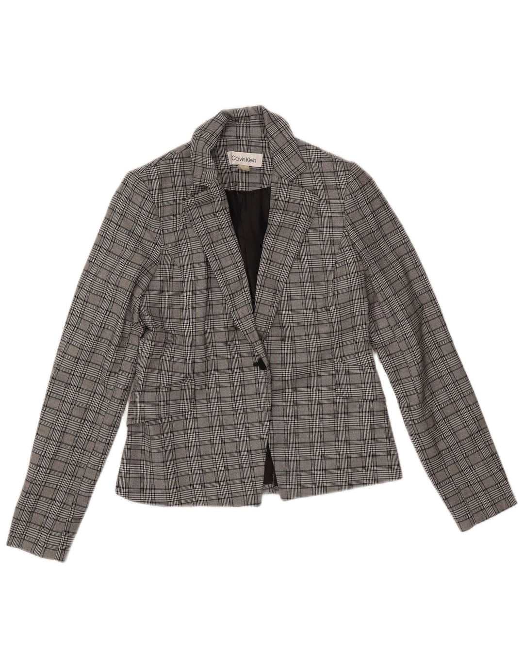 CALVIN KLEIN Γυναικείο σακάκι με 1 κουμπί US 2 XS Grey Check Polyester