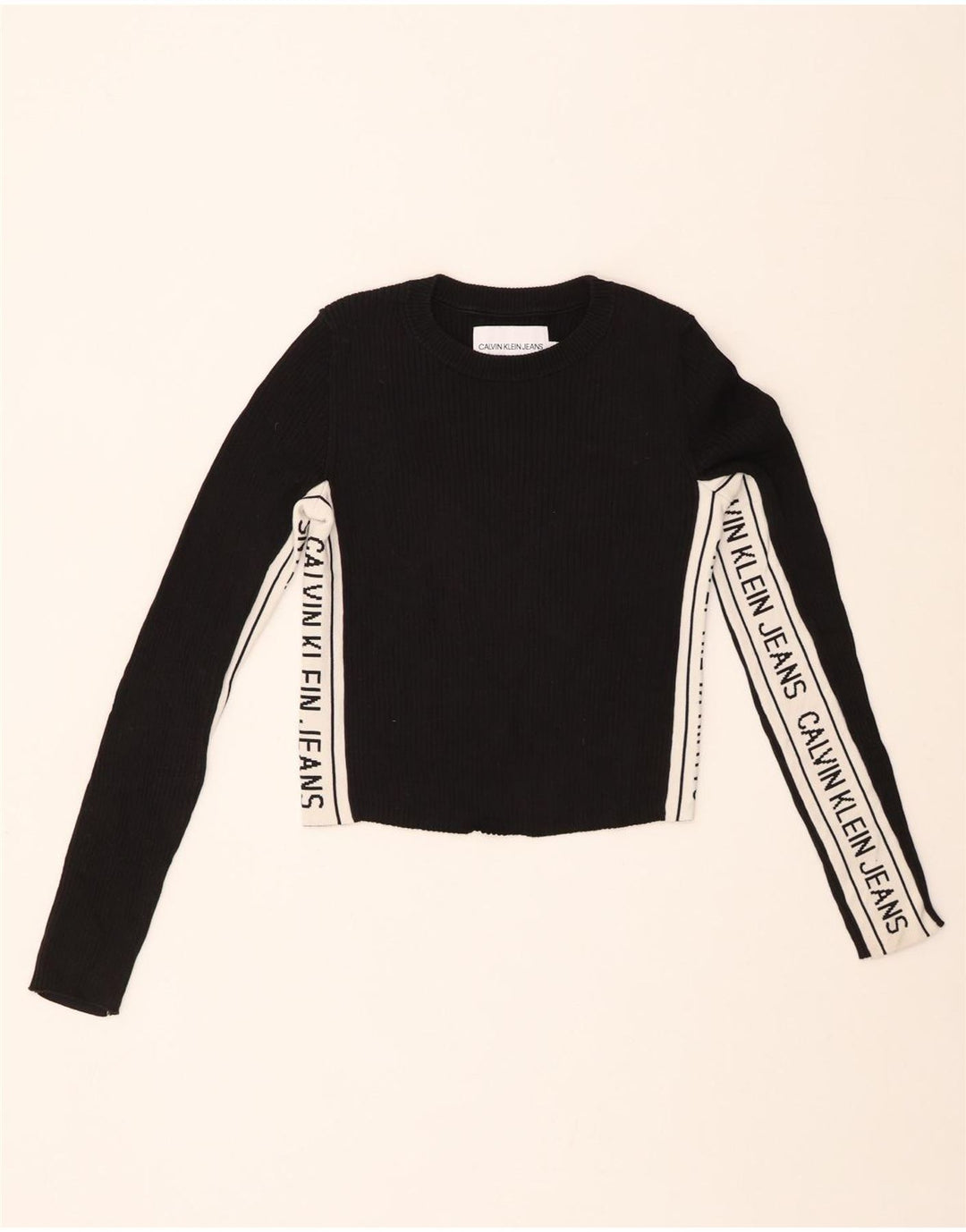 CALVIN KLEIN JEANS Γυναικείο γραφικό τοπ μακρυμάνικο UK 10 Small Black