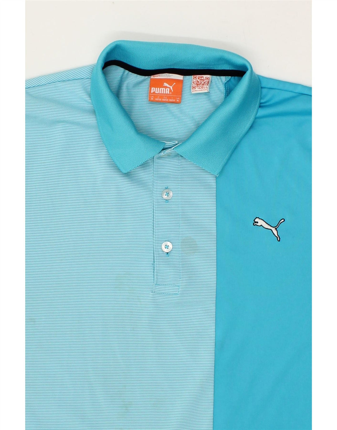 PUMA Mens Polo Shirt Medium Blue Pinstripe Polyester Vintage Puma and Second-Hand Puma from Messina Hembry 