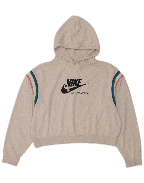 Nike Womens Graphic Oversized Hoodie Jumper UK 14 Medium Grey Cotton