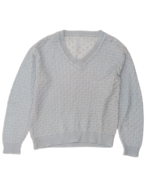 Vintage γυναικείο πουλόβερ με V λαιμόκοψη UK 14 Medium Blue