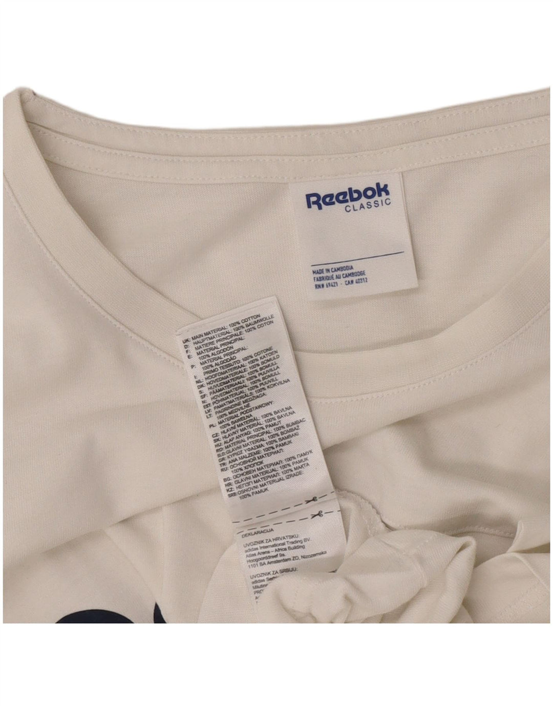 Μπλουζάκι Reebok Ανδρικό Κλασικό Γραφικό Τοπ Μεγάλο Λευκό Βαμβακερό