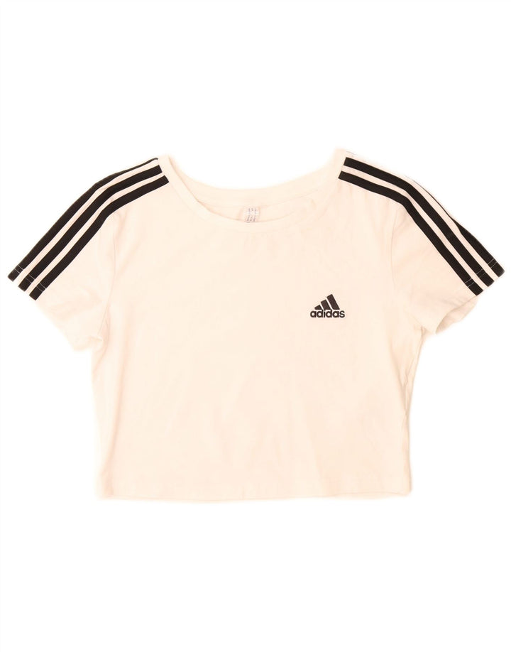 Γυναικείο T-Shirt Adidas Crop Top UK 12/14 Μεσαίο λευκό βαμβακερό