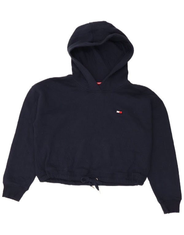 Tommy Hilfiger Γυναικεία Crop Oversized Hoodie Jumper UK 16 Large Navy Blue