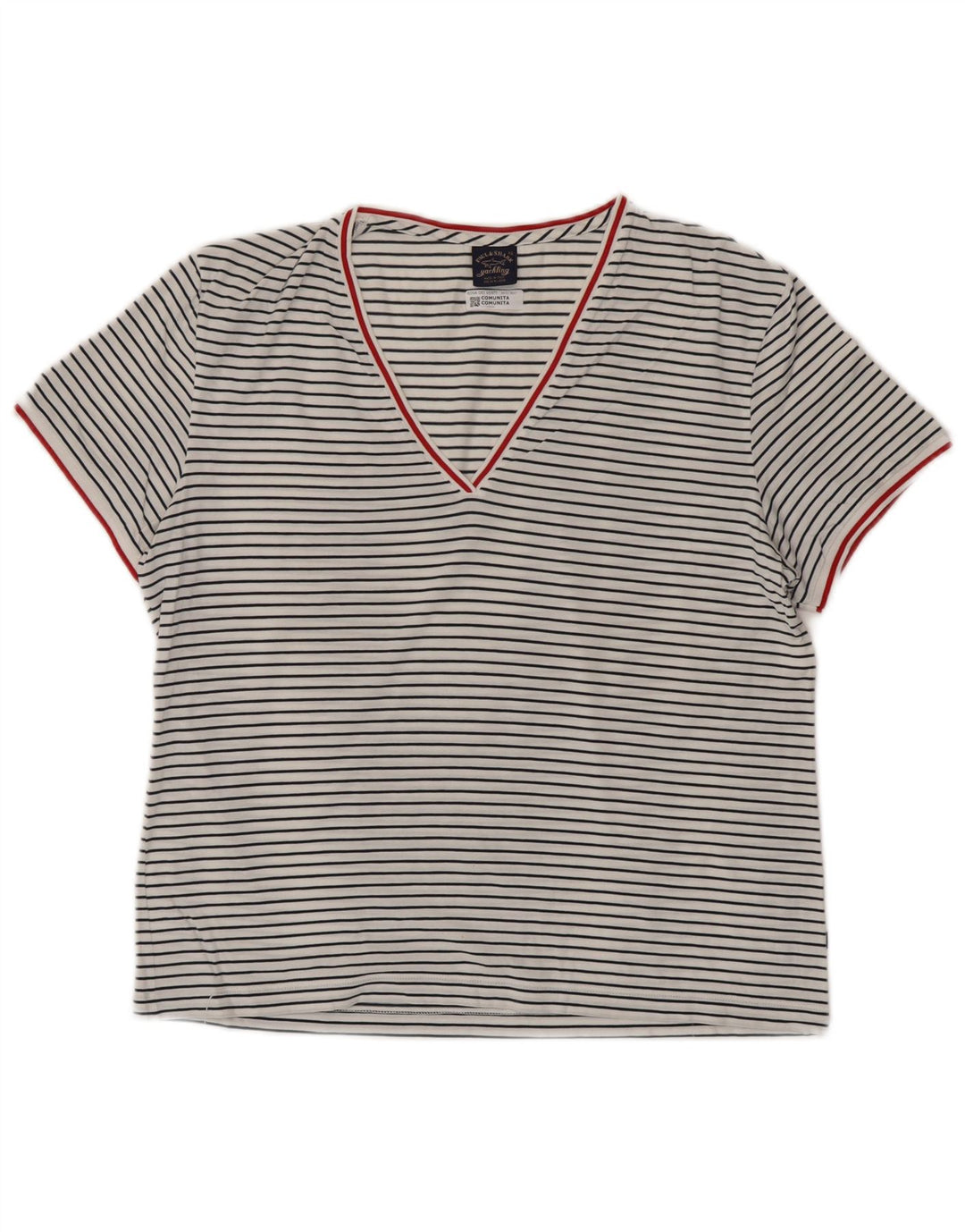 PAUL & SHARK Γυναικείο T-Shirt Top UK 18 XL Λευκό βαμβακερό ριγέ