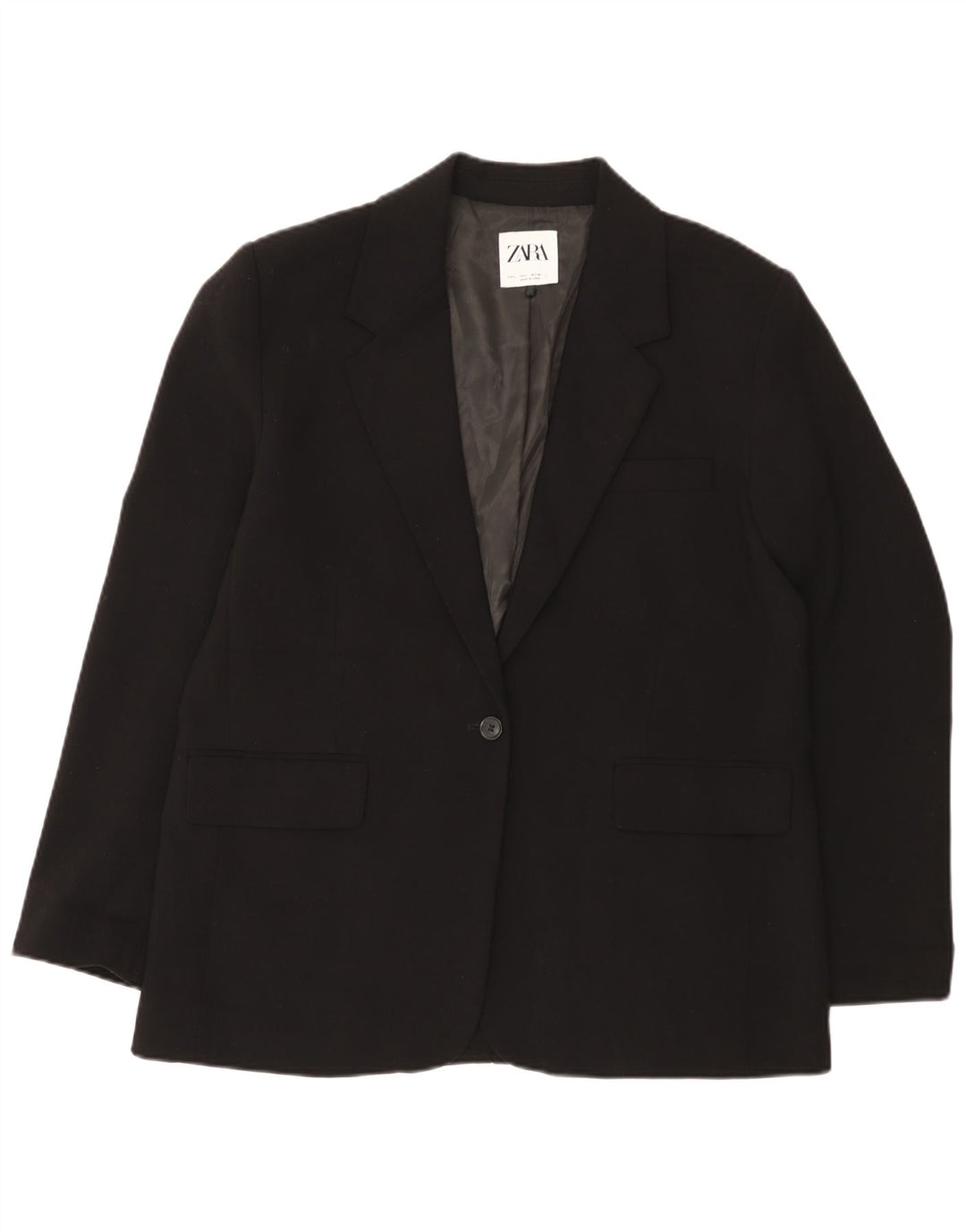 Zara Γυναικείο σακάκι 1 κουμπιού blazer UK 16 μεγάλο μαύρο πολυεστέρα