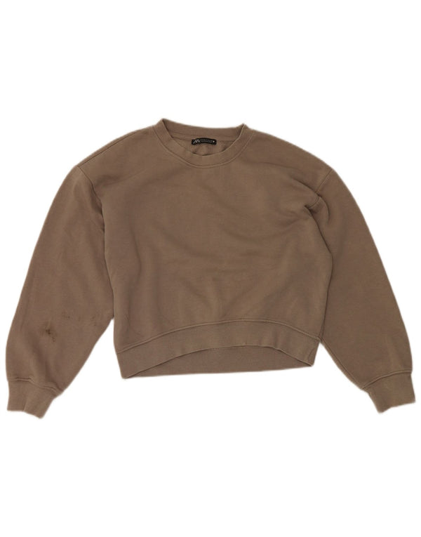 Zara Γυναικεία φούτερ με Χαλαρή Εφαρμογή Jumper UK 8 Μικρό καφέ βαμβακερό