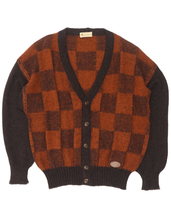 Vintage Mens Cardigan Sweater Large Brown Geometric