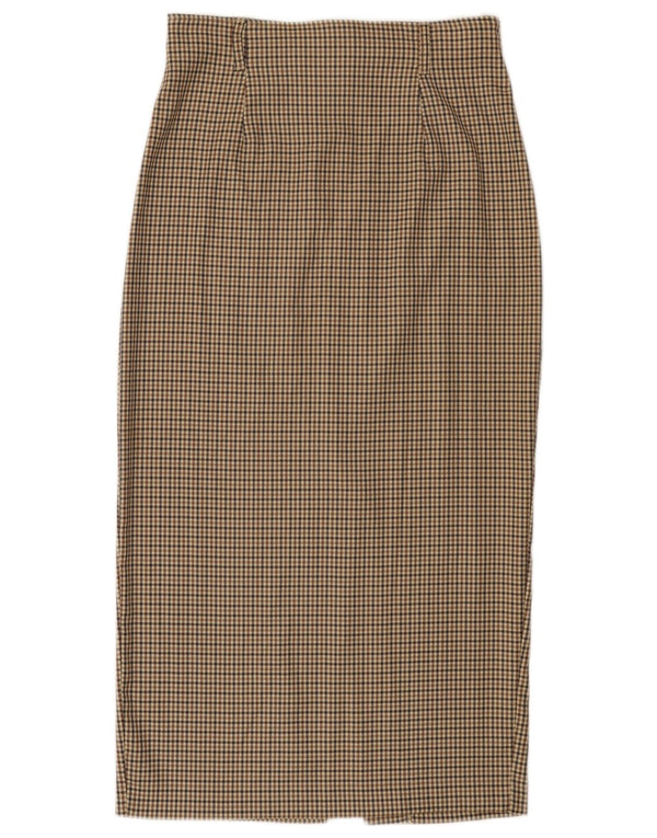 BENETTON Γυναικεία Midi Φούστα IT 44 Medium W28 Beige Check Wool