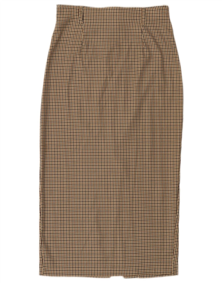 BENETTON Γυναικεία Midi Φούστα IT 44 Medium W28 Beige Check Wool