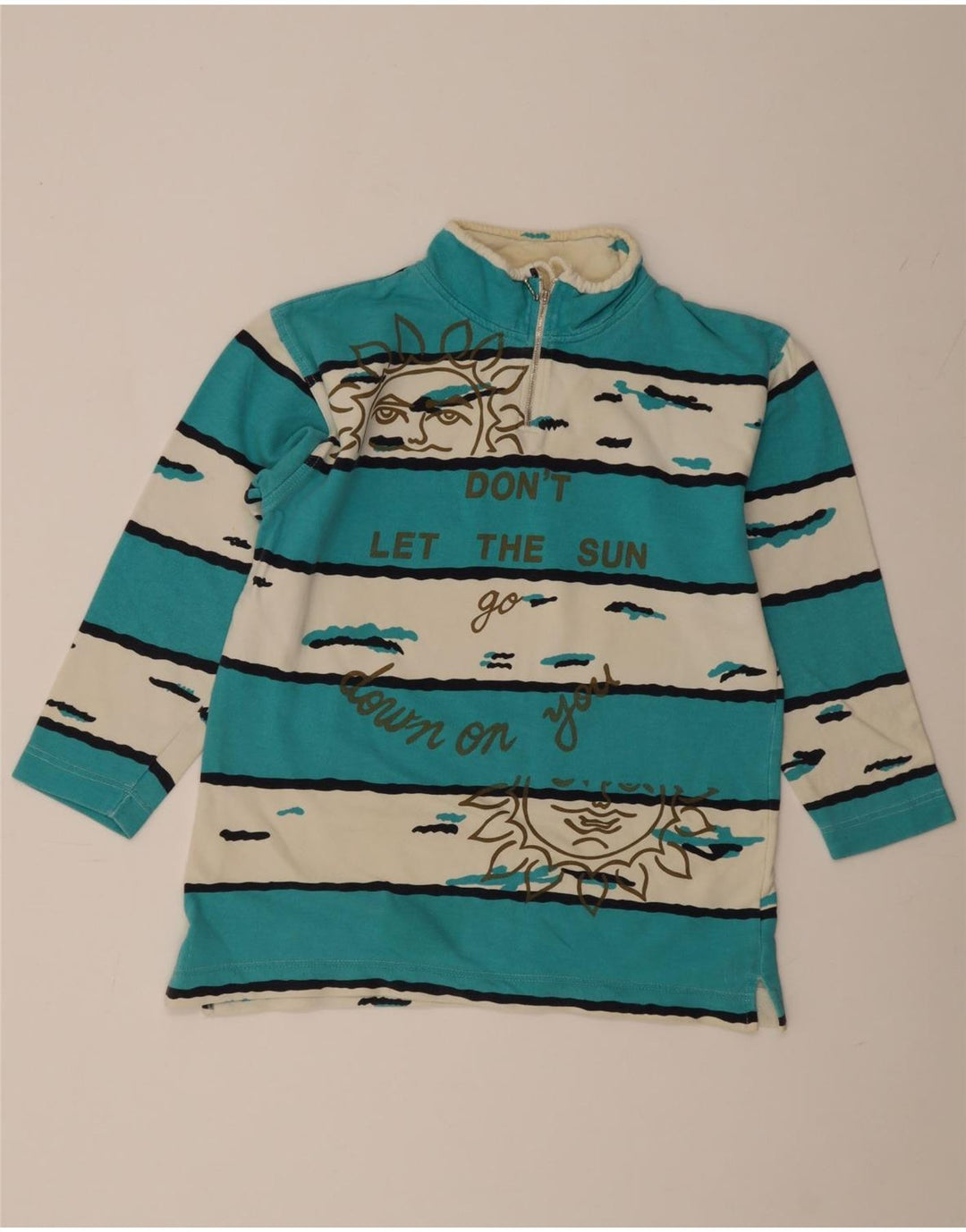 Vintage γυναικείο γραφικό φούτερ Jumper UK 10/12 Μικρό μπλε ριγέ ρετρό