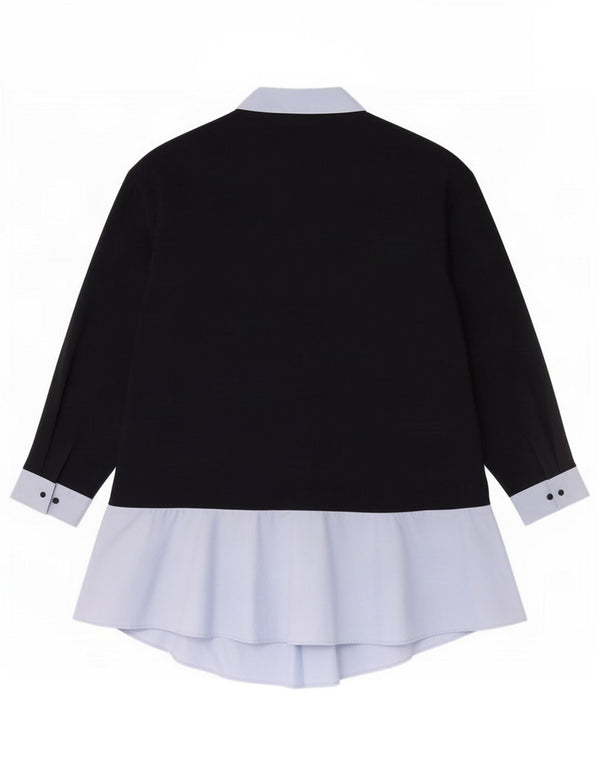 Zara Γυναικείο πουλόβερ πουκάμισο UK 16 Large Navy Blue Colourblock