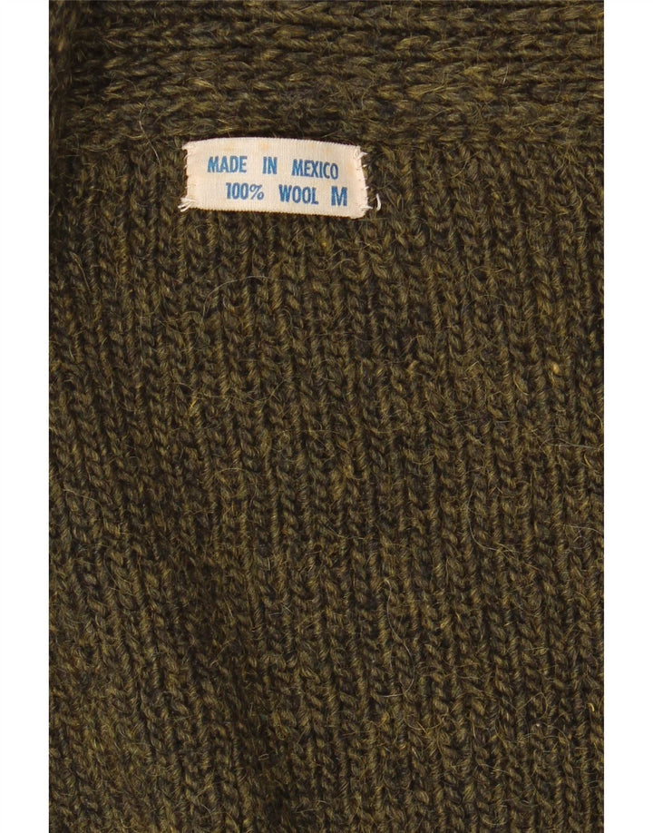 Vintage Γυναικείο ανοιχτό πουλόβερ UK 14 Medium Khaki γεωμετρικό μαλλί