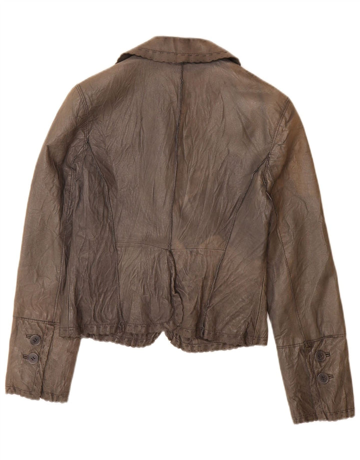 Stefanel Γυναικείο δερμάτινο μπουφάν 2 κουμπιών δερμάτινο μπλέιζερ IT 40 Small Grey Leather