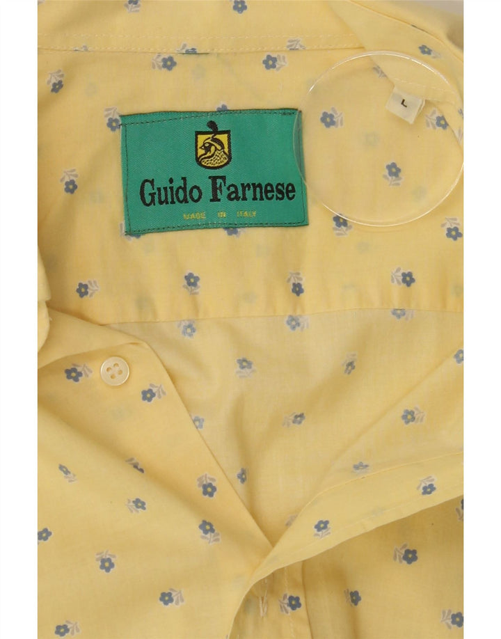 VINTAGE Mens Short Sleeve Shirt Large Yellow Floral Vintage Vintage and Second-Hand Vintage from Messina Hembry 