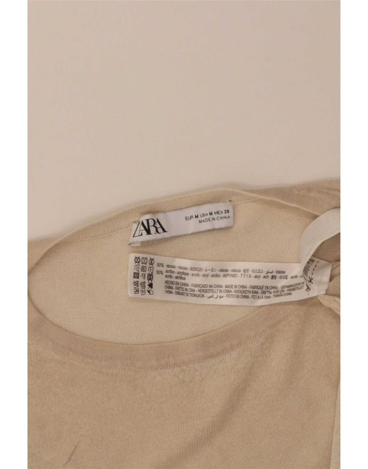 Zara Γυναικείο T-Shirt Top UK 14 Medium Beige Viscose