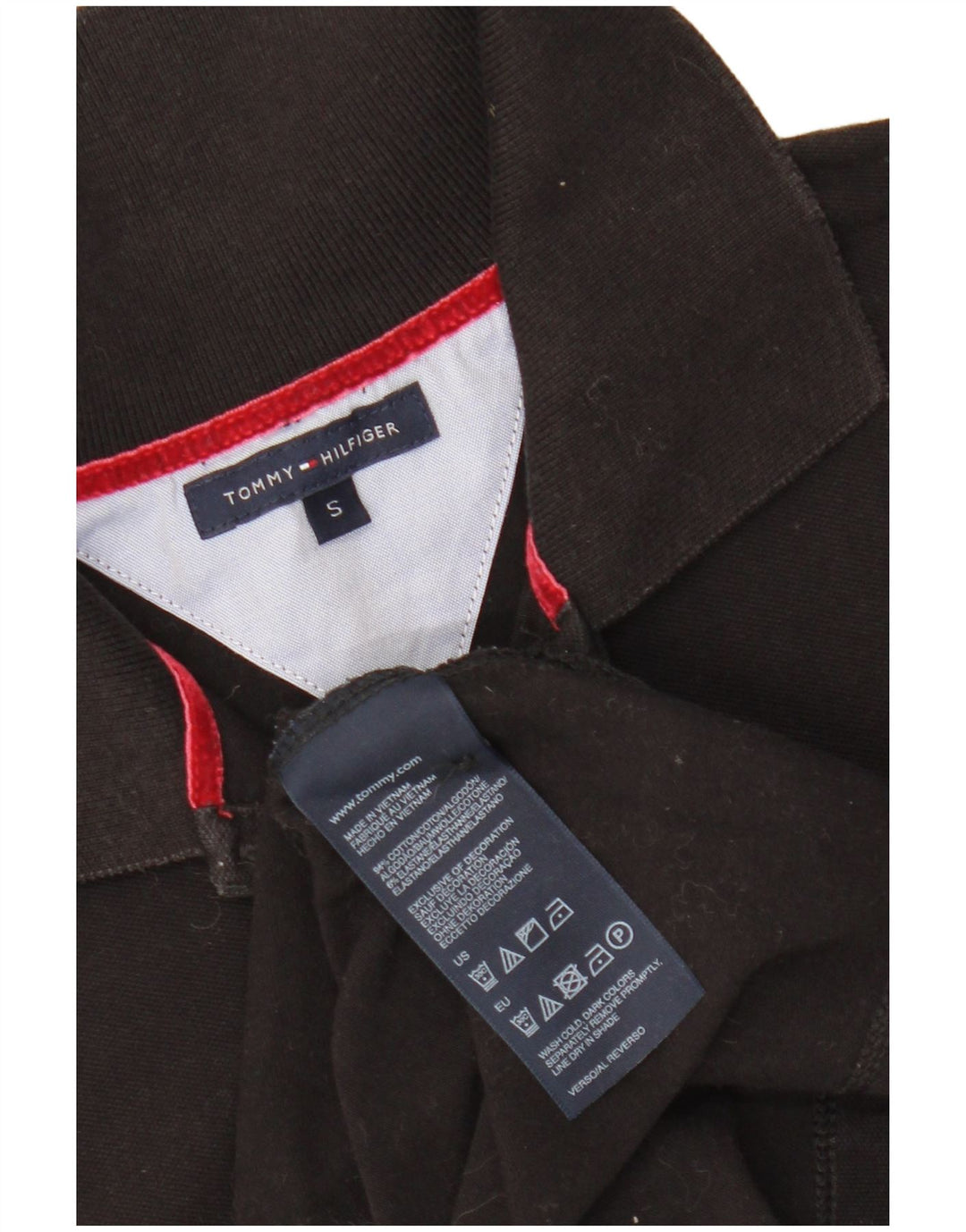 Γυναικείο μπλουζάκι πόλο TOMMY HILFIGER UK 8 Small μαύρο βαμβακερό