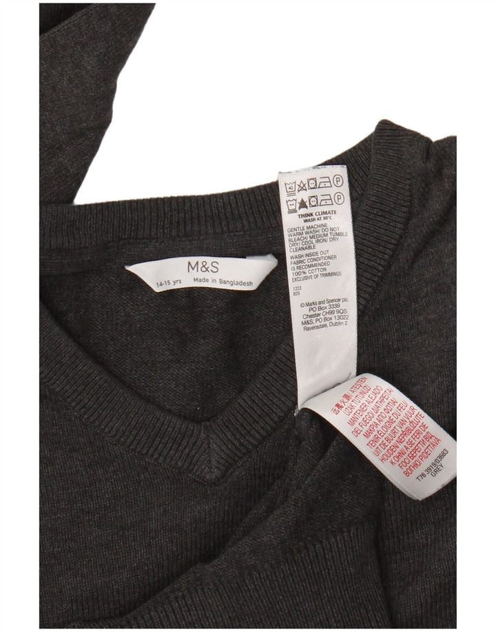 Marks & Spencer Boys πουλόβερ γκρι βαμβακερό με λαιμόκοψη 14-15 ετών