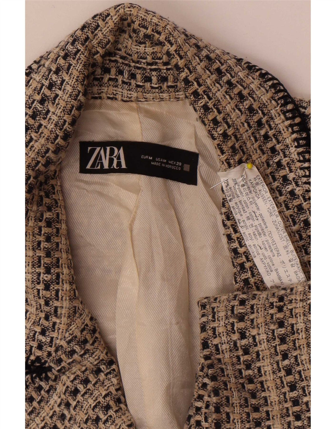 Zara Γυναικείο Μπλέιζερ Διπλό Μπουφάν UK 12 Medium Beige ριγέ