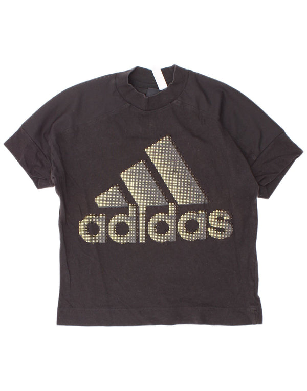 Adidas Womens Crop Graphic T-Shirt Top UK 4/6 XS Black