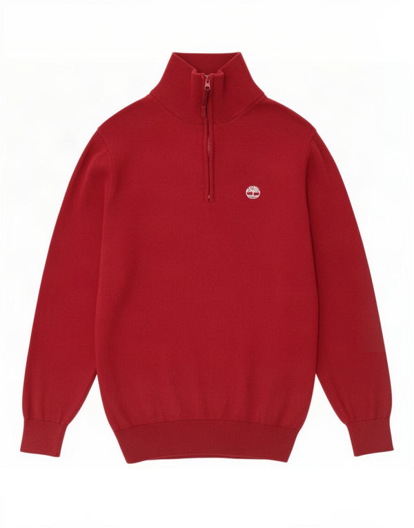 Timberland Boys Zip Neck Jumper Sweater 12-13 Years Large Burgundy Cotton