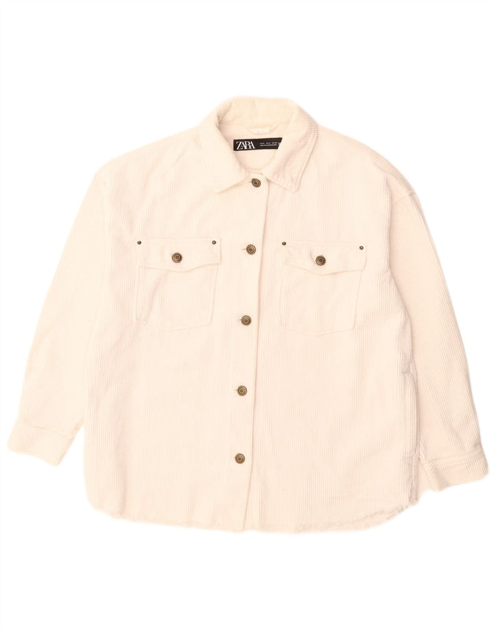 Zara Γυναικείο Κοτλέ Μπουφάν UK 10 Small White Βαμβακερό