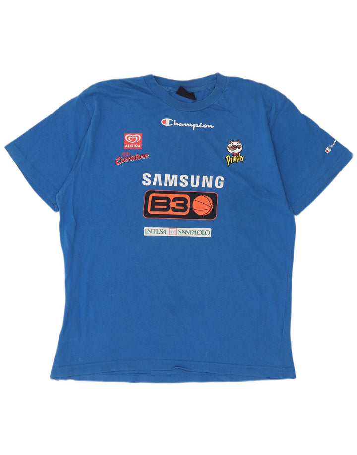 CHAMPION Ανδρικό γραφικό T-Shirt Top μεγάλο μπλε βαμβακερό
