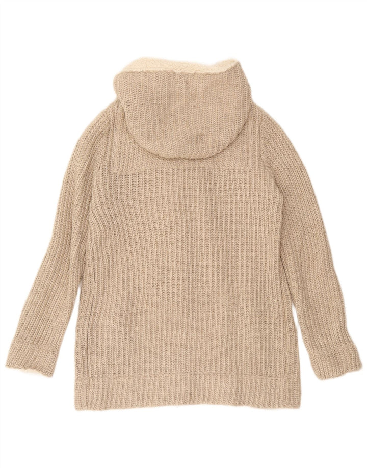 Zara Γυναικείο πουλόβερ ζακέτα με κουκούλα UK 14 Medium Beige Polyester