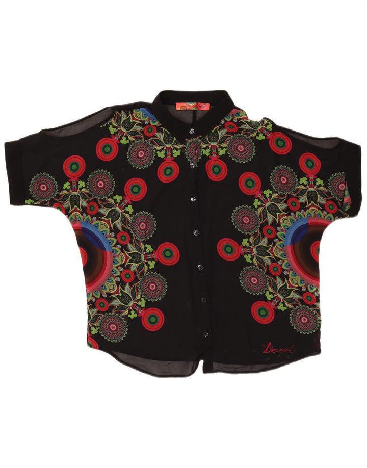 DESIGUAL Γυναικεία See Through Μπλούζα UK 16 Large Black Floral