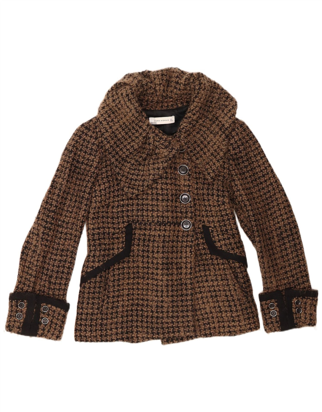 Zara Γυναικείο μπουφάν blazer UK 16 μεγάλο καφέ μαλλί Houndstooth